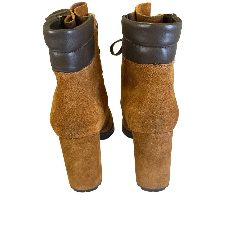 Sam Edelman Caroleena Lace Up Eyelets Block Heel Booties 8M Brown Suede Leather